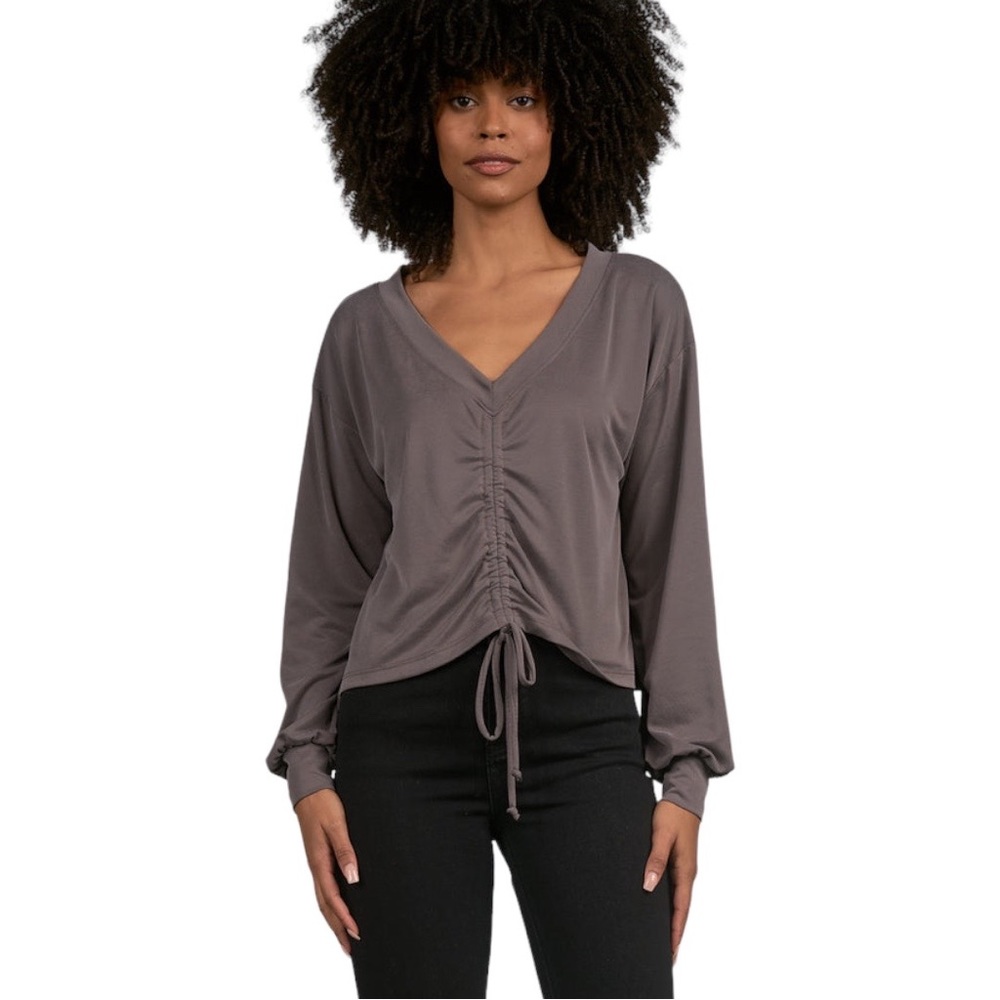 Elan V-Neck Cinched Long Sleeve Top